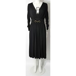 Roberto Cavalli womens small evening plunge neck cocktail draped dress black